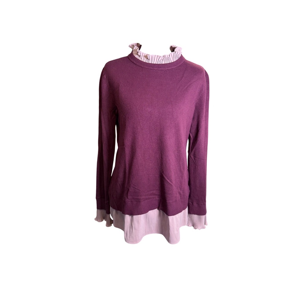 Vila Milano Sweater Women Large Purple Wool Blend Layered Ruffle Trim